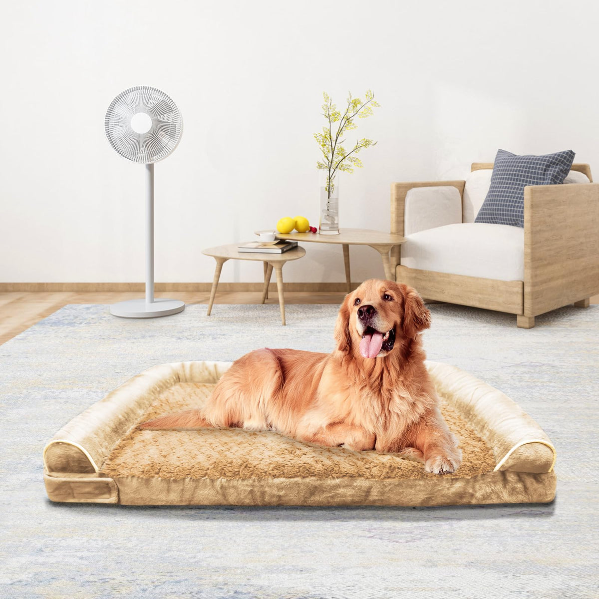 MODCART Orthopedic Dog Bed for Large DogMemory Foam XL Extra Large Dog Bed with Stickable Design Waterproof Dog Couch Bed with Washable Removable Cover(54 inKhaki)