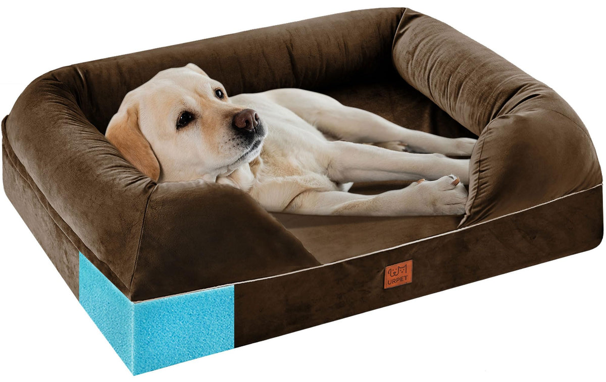 URPET Orthopedic Dog Bed for Small Dogs - Washable Dog Couch Bed Memory Foam Pet Sofa Bed with Waterproof Liner and Removable Zipper Cover Non-Slip Bottom Puppy Bed Grey 25x20x5.7inches