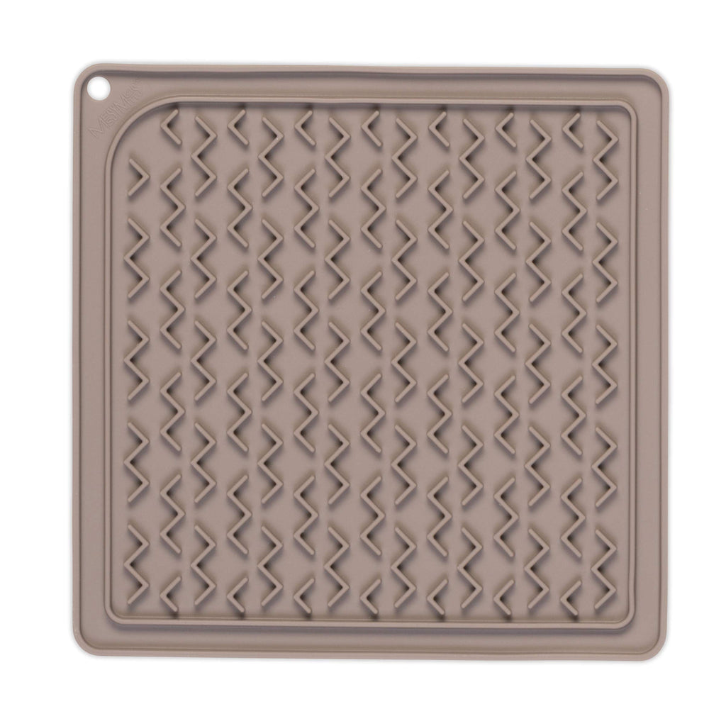 Messy Mutts Silicone Therapeutic Interactive Feeding and Licking Mat | 8” x 8” | Slow Feeder for Boredom & Anxiety | Lick Pad for Cats & Small Dogs | Grey