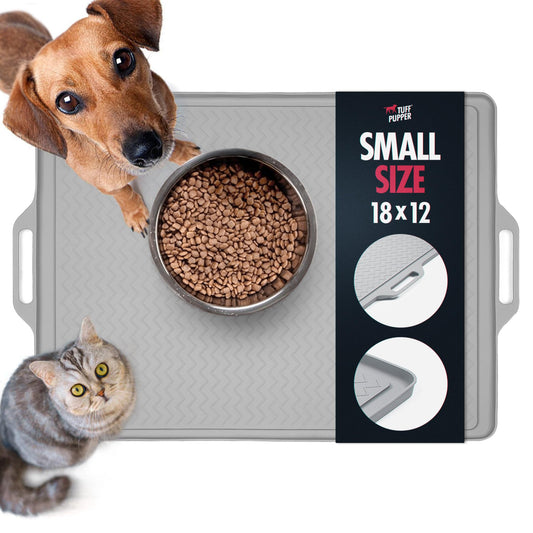 Tuff Pupper 18x12 Small Dog Feeding Mat for Food and Water | Dog Food Mats for Floors | Waterproof Dog Water Bowl Mat | Silicone Feeding Mat for Cats and Cat Bowls | Dog Placemats Pet Food Mat