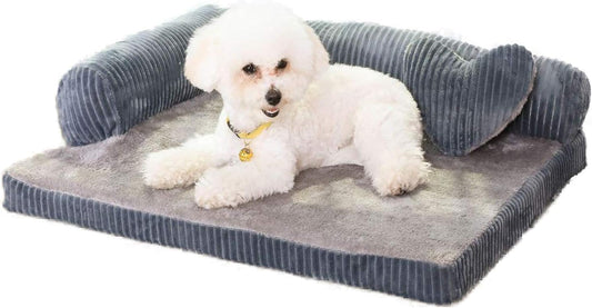 Pbed Orthopedic Dog Bed for Small DogsMemory Foam Dog Couch BedRemovable Bolsters & Washable CoverDeluxe Plush L-Shaped Couch Nonskid Bottom (Medium Grey)